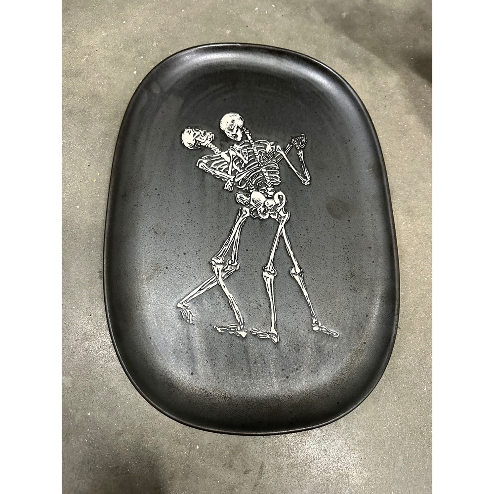 Threshold Dancing Skeletons Stoneware Serving Platter Black Halloween Tray 15in